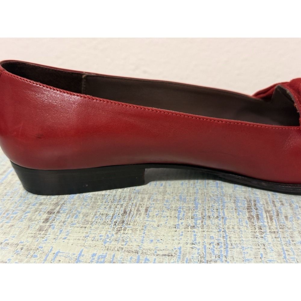 Van Eli Italy Vintage Red Leather Suede Bow Pumps Women's 6.5M - Picture 12 of 12